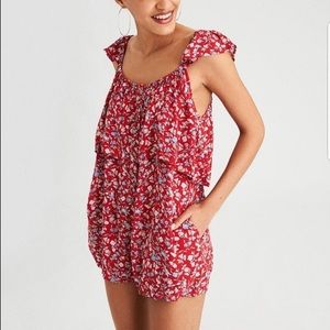 Red floral romper
